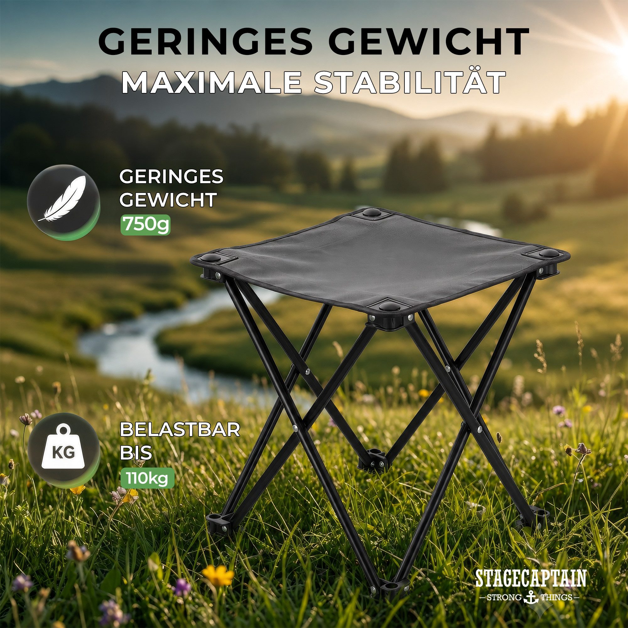 Stagecaptain Klappstuhl TP-334 Klapphocker faltbar für Camping - stabil bis 110 kg (1 St), nur 750 g, inklusive Tragetasche