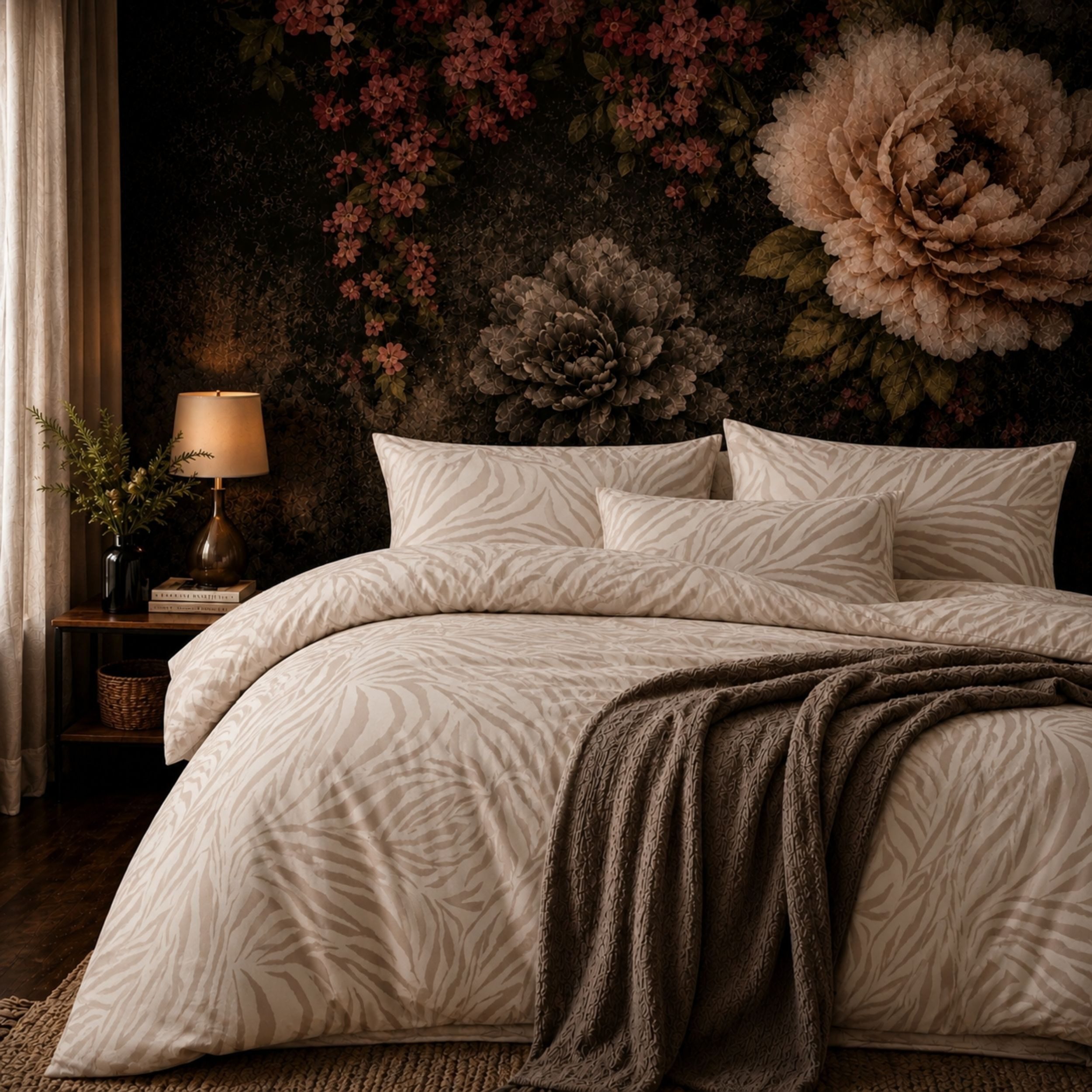 ZIRVEHOME Bettwäsche Baumwolle Beige – Bettbezug Zebra-Muster Ganzjahresbettwäsche, Renforce, 2 teilig, 135x200 cm Baumwolle Beige Bettbezug Atmungsaktiv & Hautfreundlich