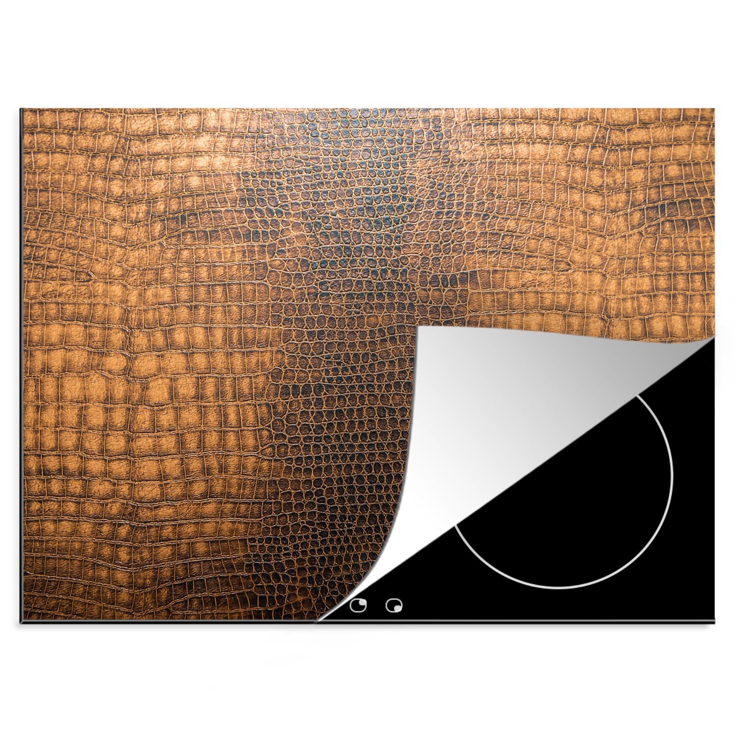 MuchoWow Herdblende-/Abdeckplatte Induktionsschutz - Leder - Orange - Tiere, Vinyl, (1 tlg), 60x52 cm, Mobile Arbeitsfläche nutzbar, Ceranfeldabdeckung