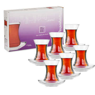 Annastore Teeservice 12-tlg. Set Türkische Teegläser mit Unterteller aus Glas