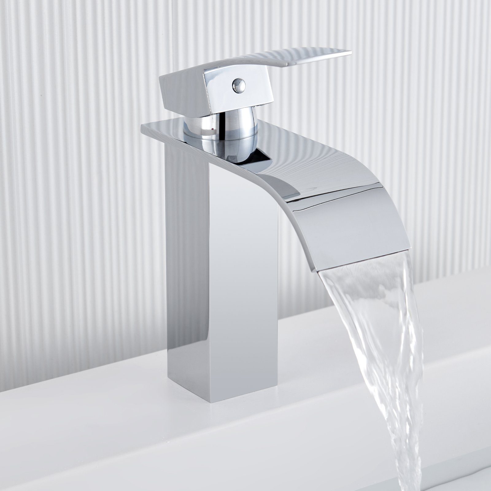 Einhand Waschbecken Wasserfall-Design Waschtischarmatur Auralum Badarmatur Mischbatterie Wasserfall Wasserhahn