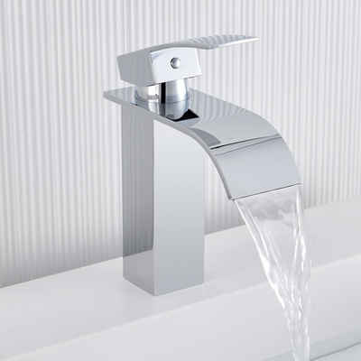 Auralum Waschtischarmatur Wasserfall Wasserhahn Badarmatur Waschbecken Einhand Mischbatterie Wasserfall-Design