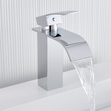 Auralum Waschtischarmatur Wasserfall Wasserhahn Bad Waschbecken Mischbatterie Badarmatur mit Pop Up Abfluss Ablaufgarnitur Ablaufventil