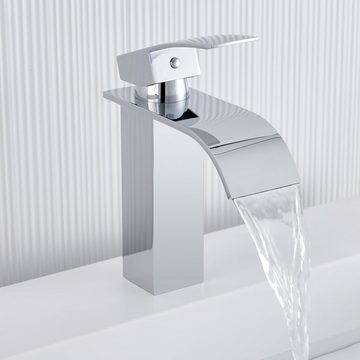 AuraLum pro Waschtischarmatur Wasserfall Wasserhahn Bad Einhandmischer Edelstahl Badarmatur Chrom