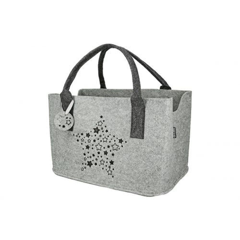 GILDE Einkaufsshopper Gilde Filz Tasche Sternenschauer hellgrau mit Sternen 26x40x25cm