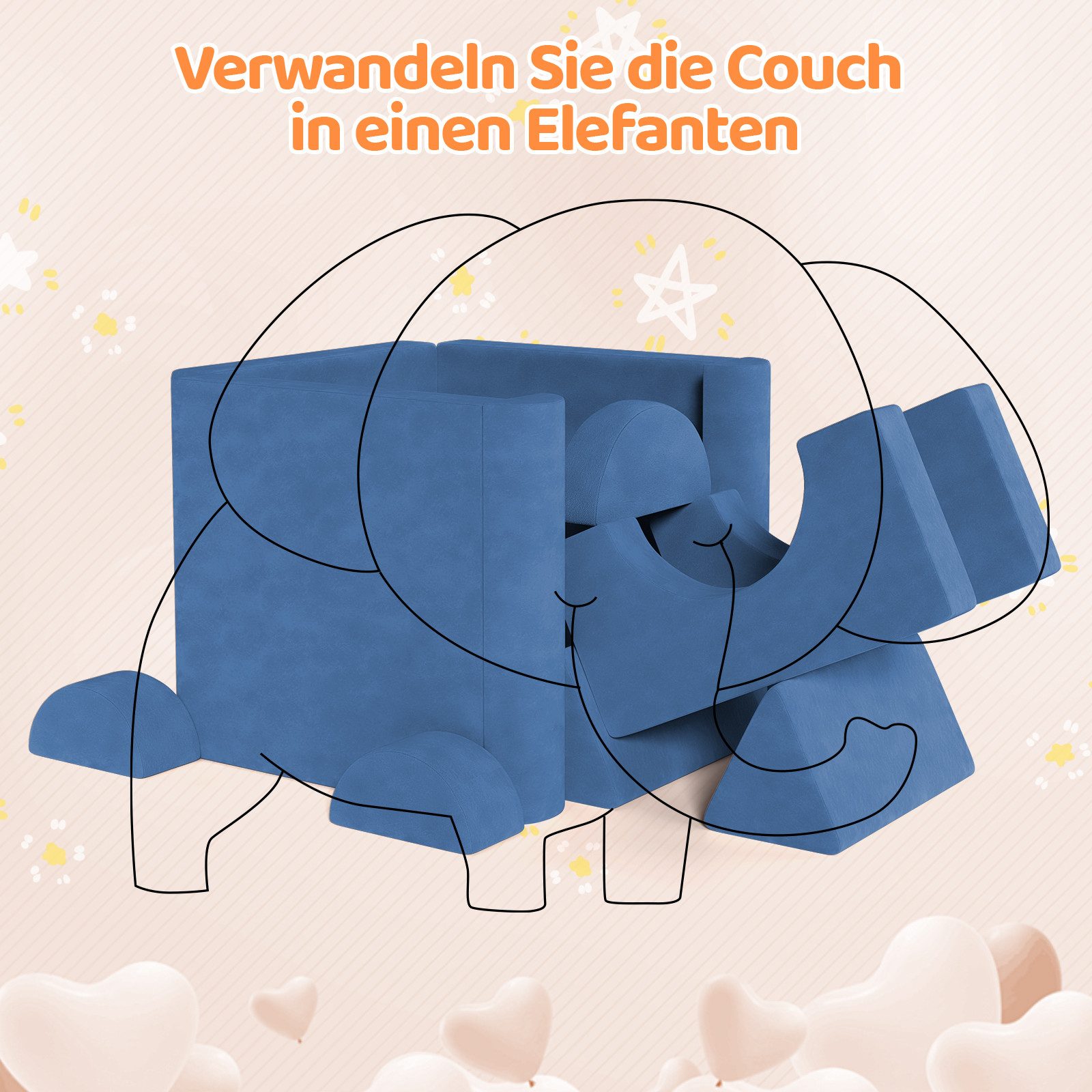 TLGREEN Kindersofa mit 15PCS Modul, Modulare Kinderspielcouch, Spielsofa fü günstig online kaufen