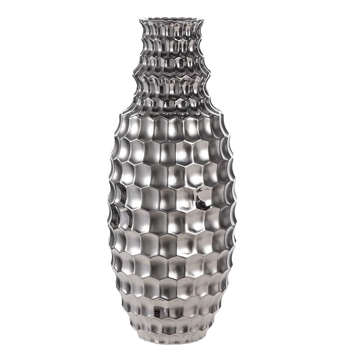 GILDE Dekovase HEXAGON Vase - Keramik - silber - Höhe 53cm x Ø 22cm - Blumenvase (1x Vase, Blumenbehälter - Blumengefäß), Blumenvase - Vasen - Tischdeko - Deko