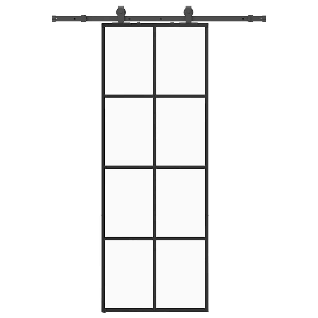 vidaXL Schiebetür Schiebetür mit Beschlag Schwarz 76x205 cm ESG-Glas
