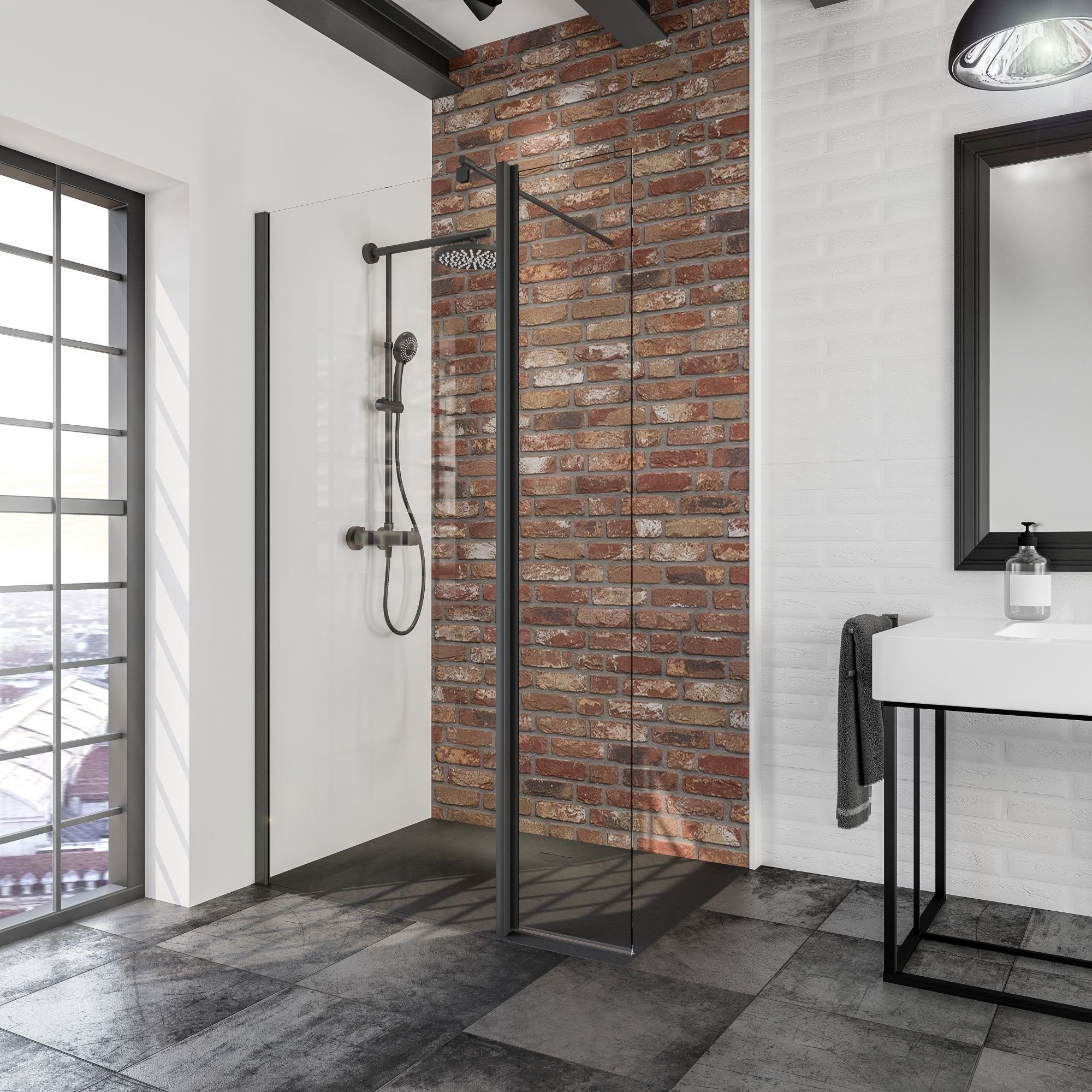 Schulte Walk-in-Dusche Alexa Style 2.0 Duschwand 80-120x190 cm, Sicherheitsglas, bewegliches Seitenteil Schwarz