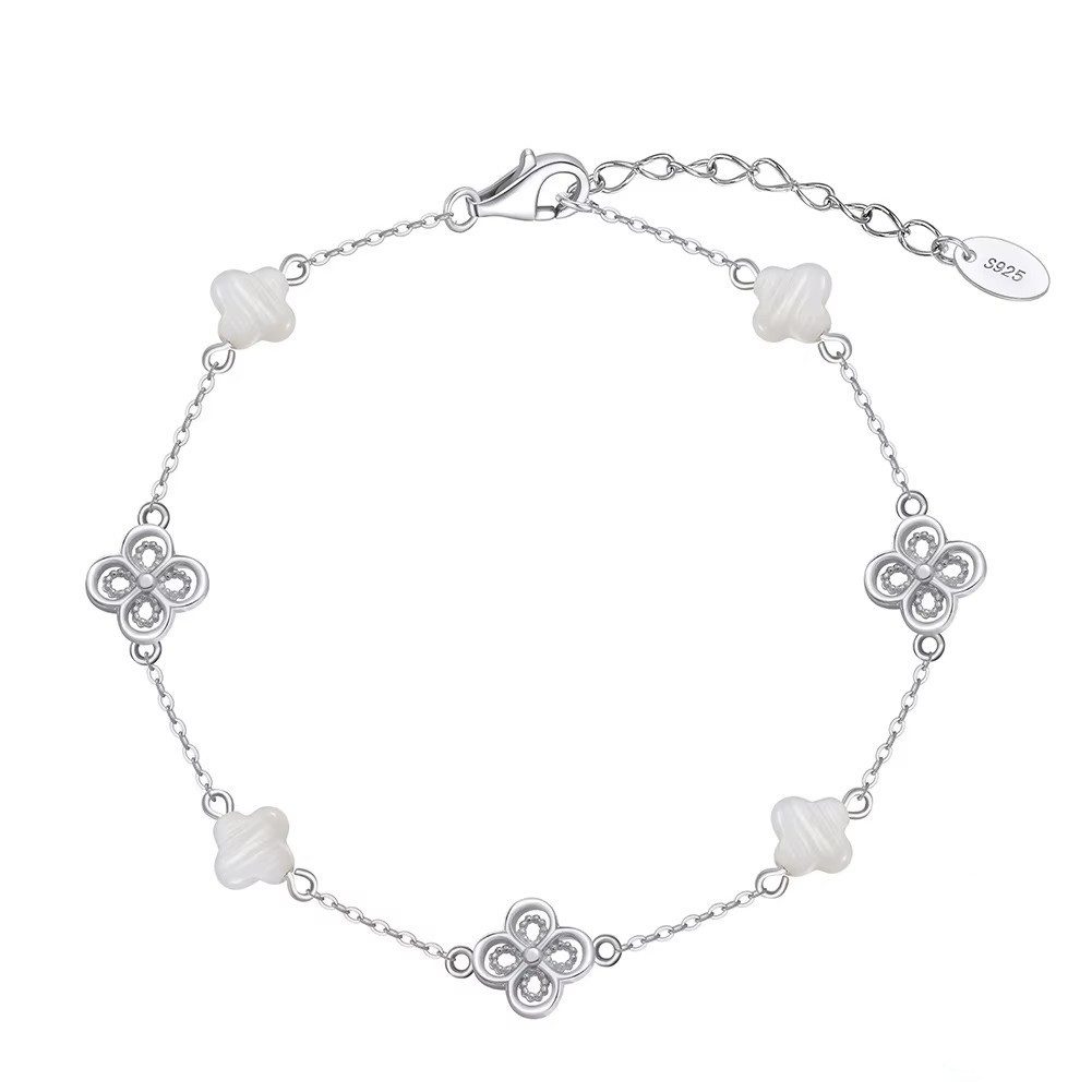Runde Perlé Silberarmband zartes Armband Kleeblatt günstig online kaufen