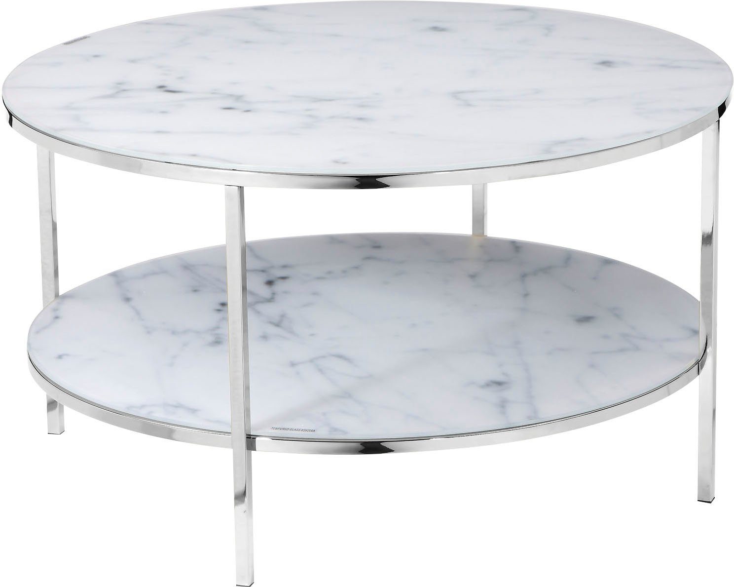 SalesFever Couchtisch, Tischplatten in Marmoroptik Chromfarben | Weiß/Chromfarben