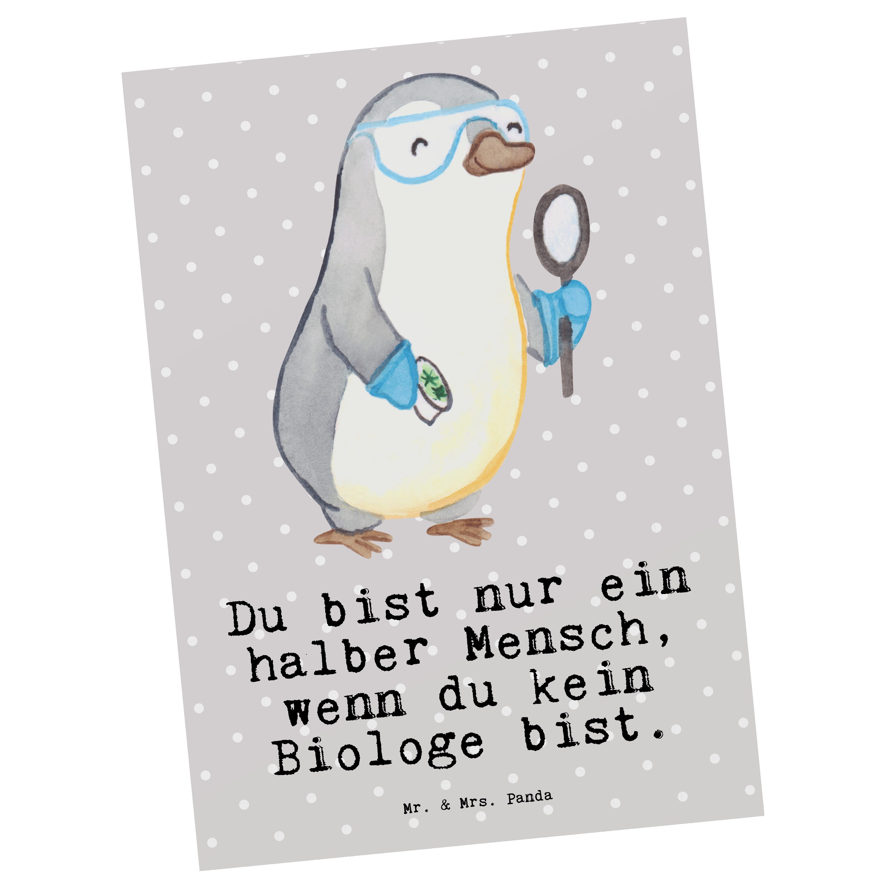 Mr. & Mrs. Panda Postkarte Biologe mit Herz - Grau Pastell - Geschenk, Geburtstagskarte, Biologi
