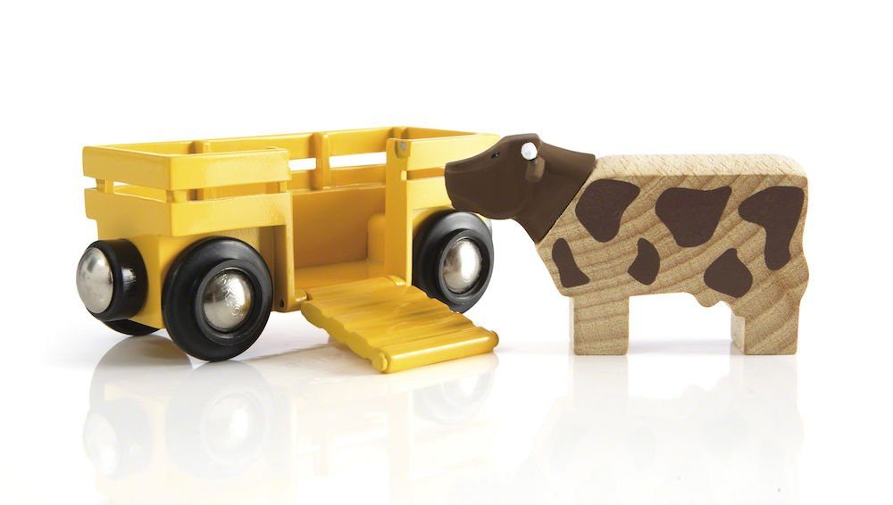 BRIO® Spielzeugeisenbahn-Lokomotive Brio World Eisenbahn Waggon Tierwagen mit Kuh 2 Teile 33406
