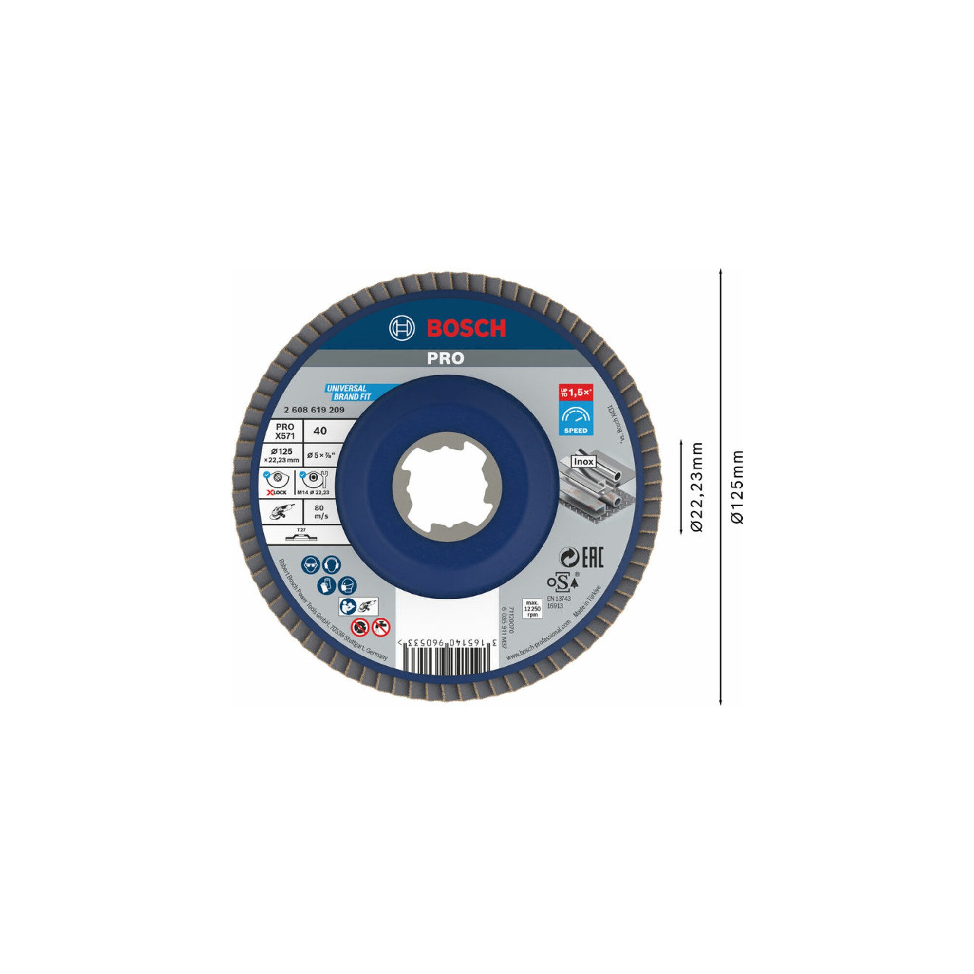 Bosch Professional Schleifscheibe Bosch Fächerschleifscheibe X571 Best for Metal gerade 125 mm K 40 Kuns