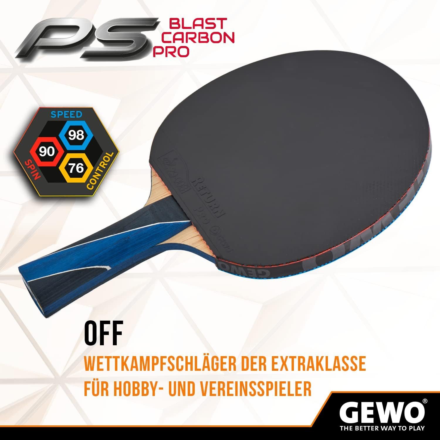 Gewo Tischtennisschläger PS Blast Carbon Pro - Wettkampfniveau - ITTF Belag 2,0 mm - konkav
