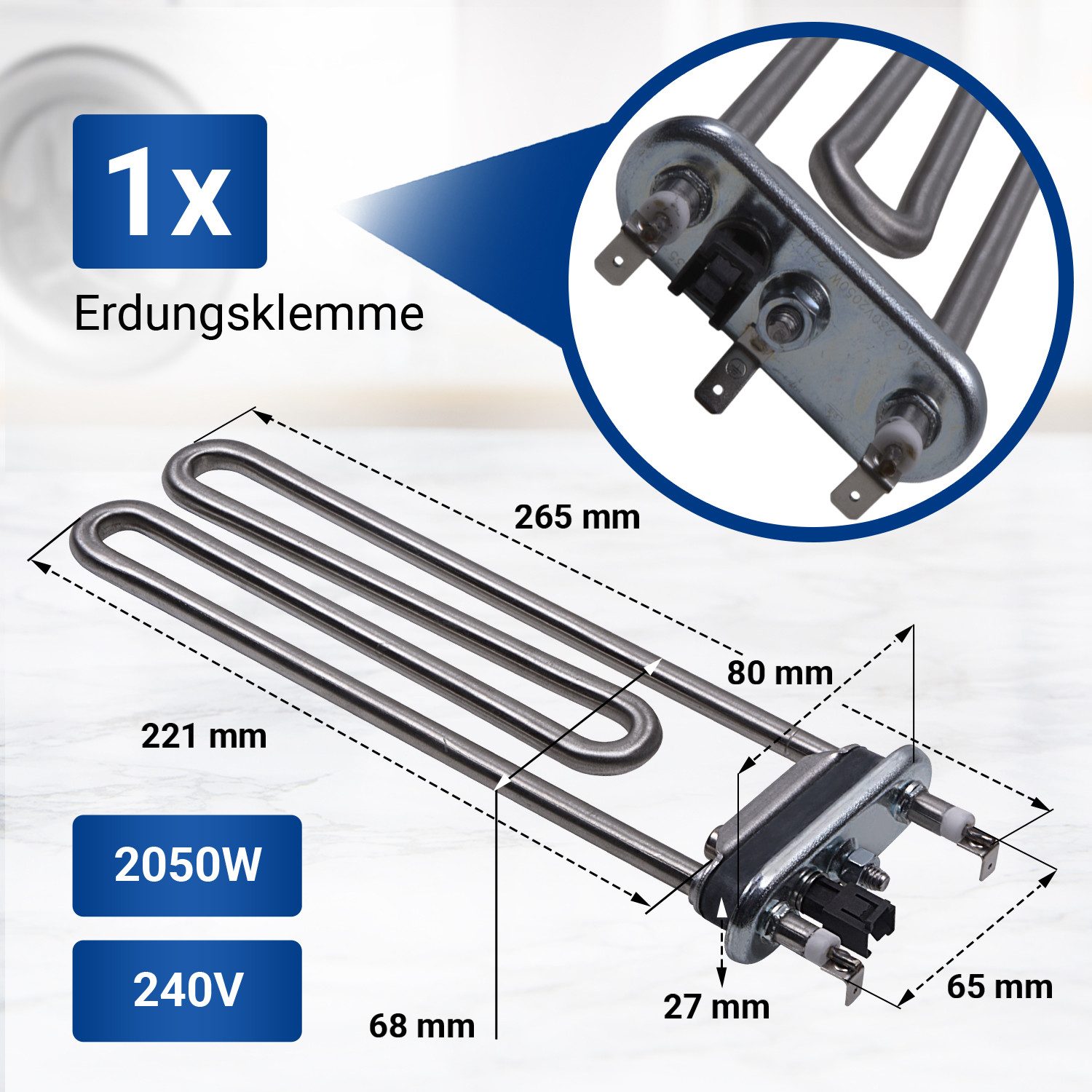 VIOKS Heizstab Heizelement Ersatz für Whirlpool 481010645279, 2050W 240V mit Fühler für Waschmaschine