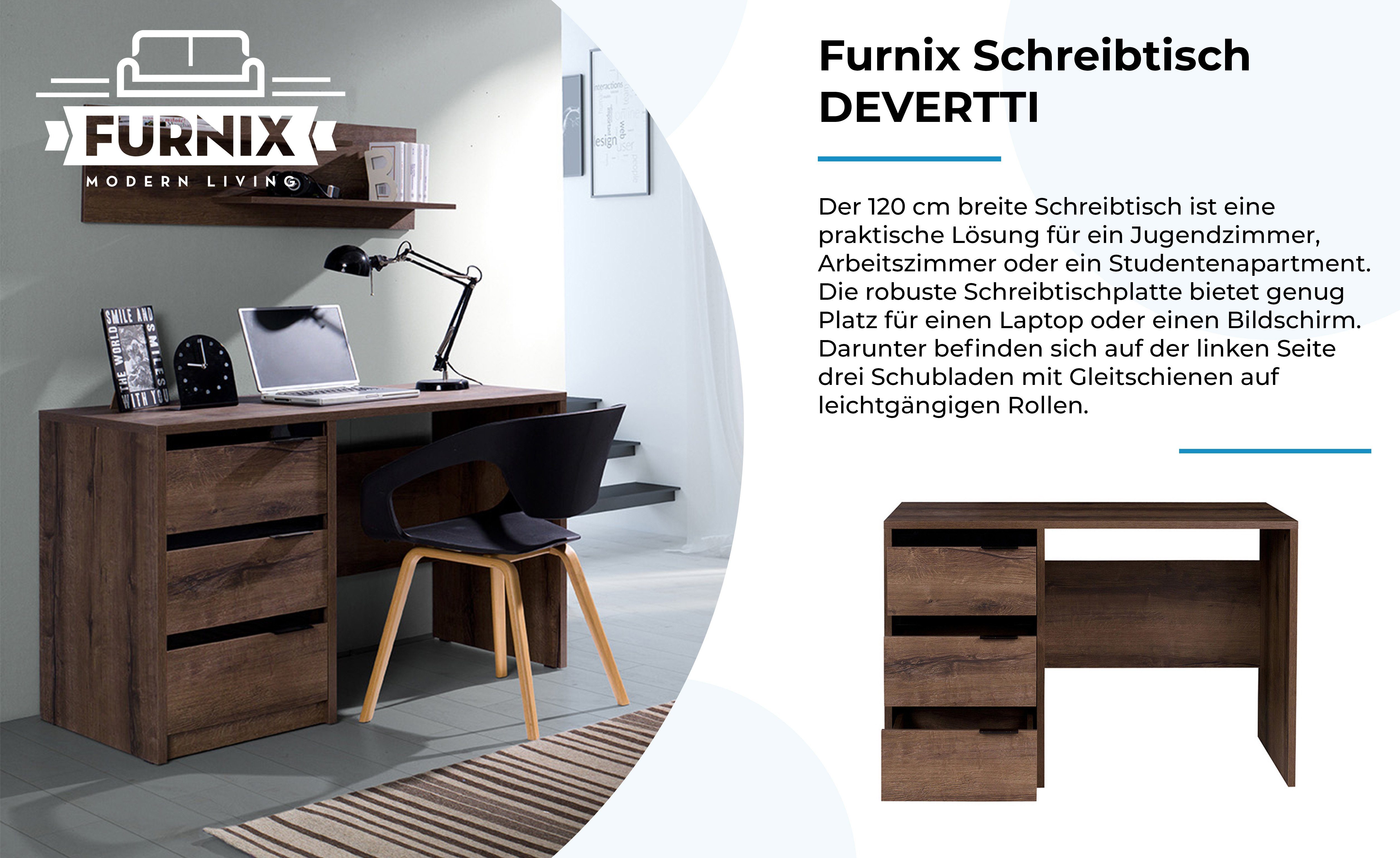 Furnix Schreibtisch x cm T60 Monastery-Schwarz Schubladen, H77 Maße DEVERTTI Glanz 3 mit B120 x