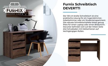 Furnix Schreibtisch DEVERTTI mit 3 Schubladen, Maße B120 x H77 x T60 cm