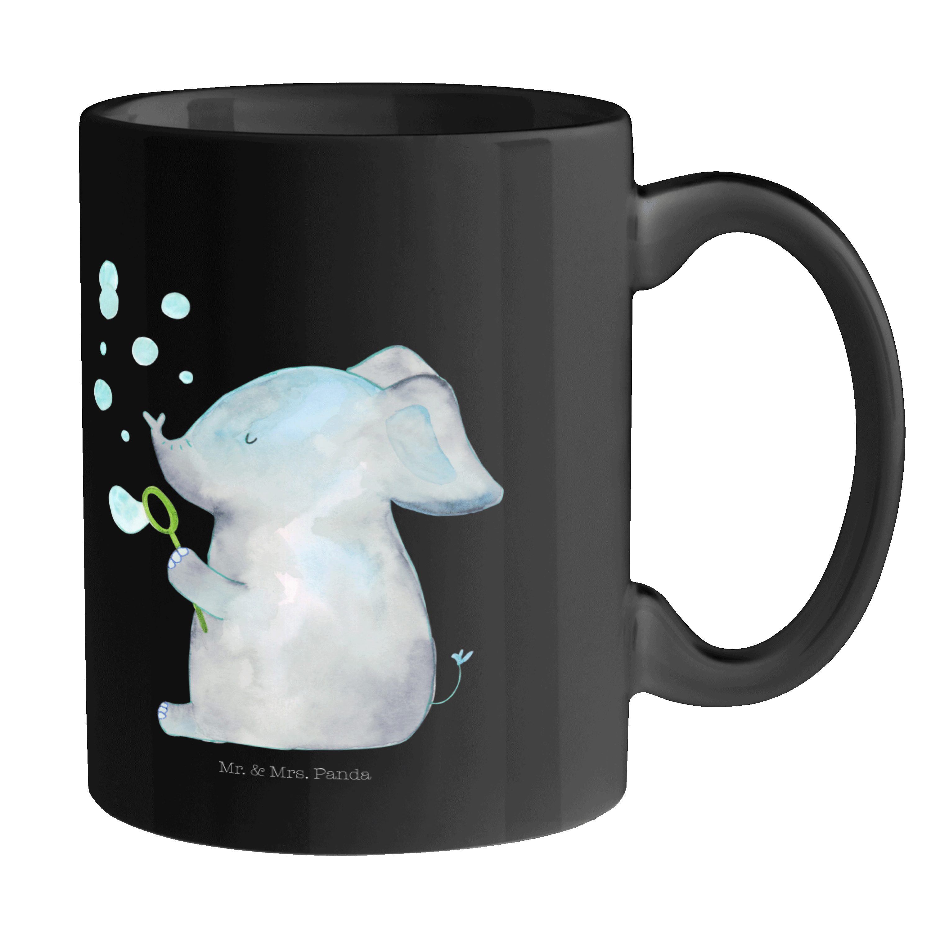 Mr. & Mrs. Panda Tasse Elefant Seifenblasen - Schwarz - Geschenk, Büro Tasse, Gefühl. Daheim, Keramik Schwarz