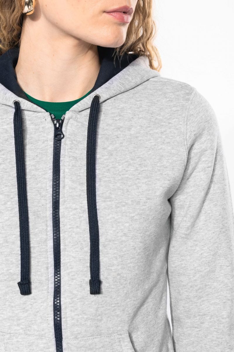 Kariban Kapuzensweatjacke DAMEN-KAPUZENSWEATSHIRT BICOLOR mit Reißverschluss