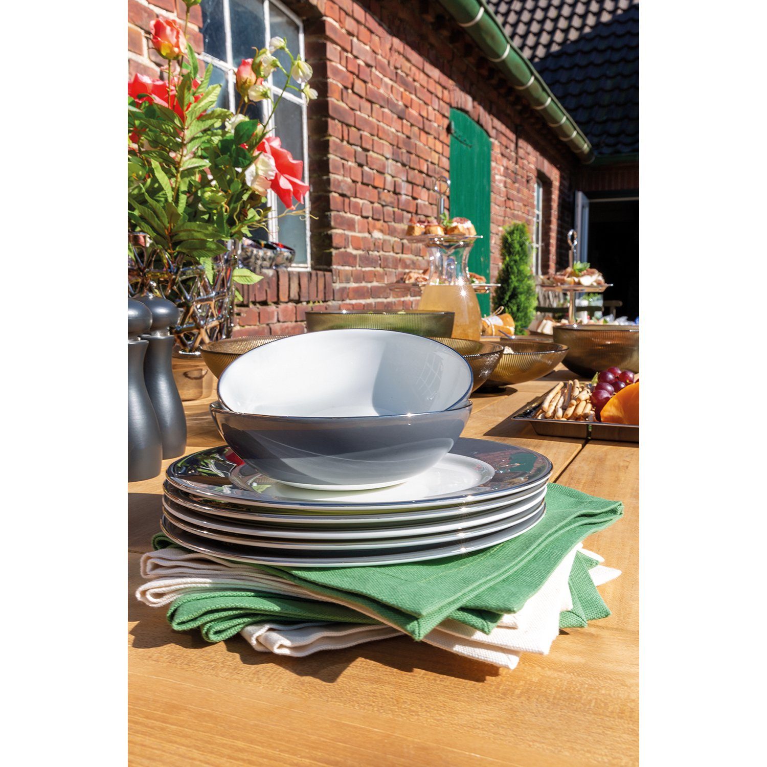 Fink Dessertteller Dessertteller MOMENTS - grau/weiß - Porzellan - Ø 21cm, mit Platinumrand