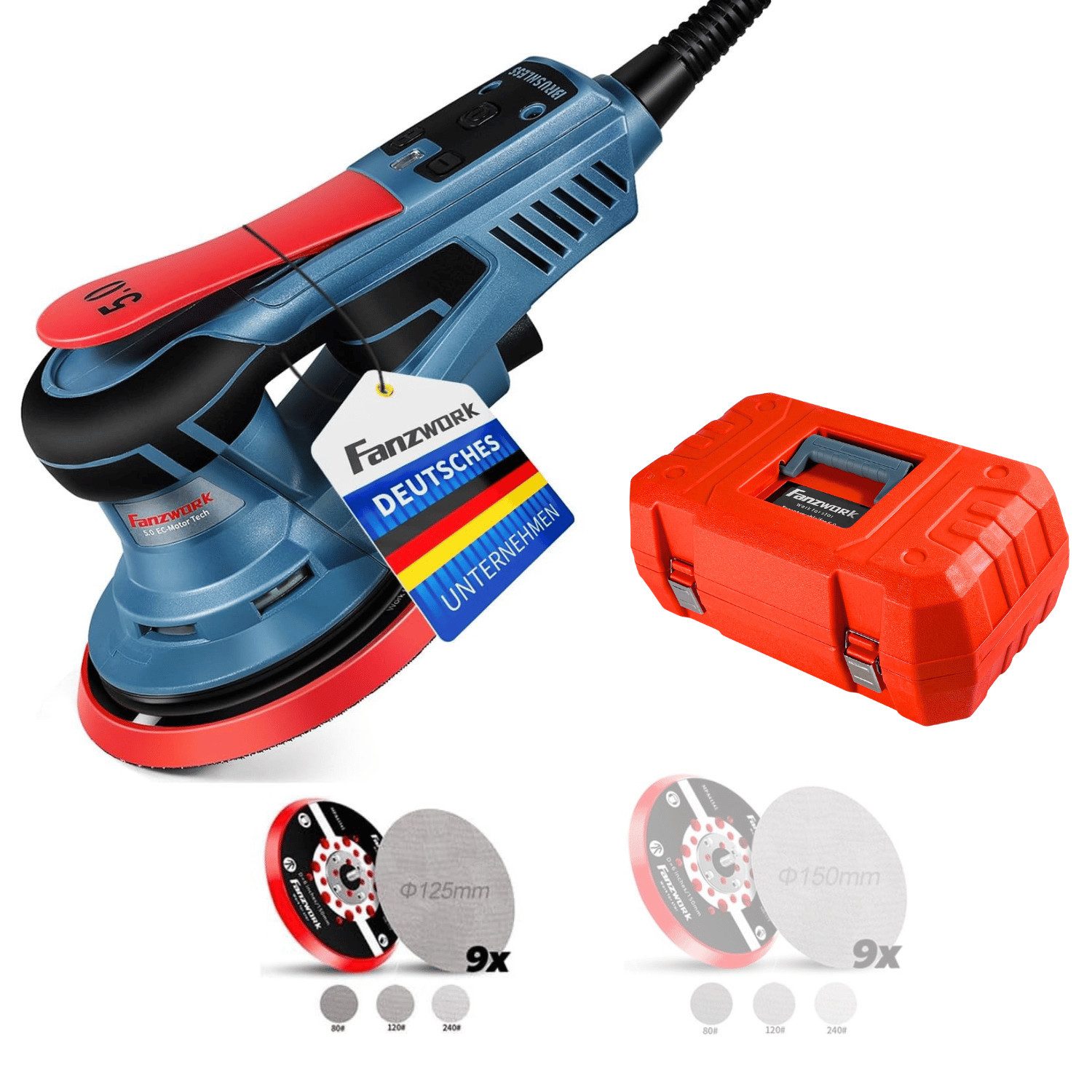 Fanzwork Exzenterschleifer 350W bürstenlosen Motor mit 125mm/150mm Schleift günstig online kaufen