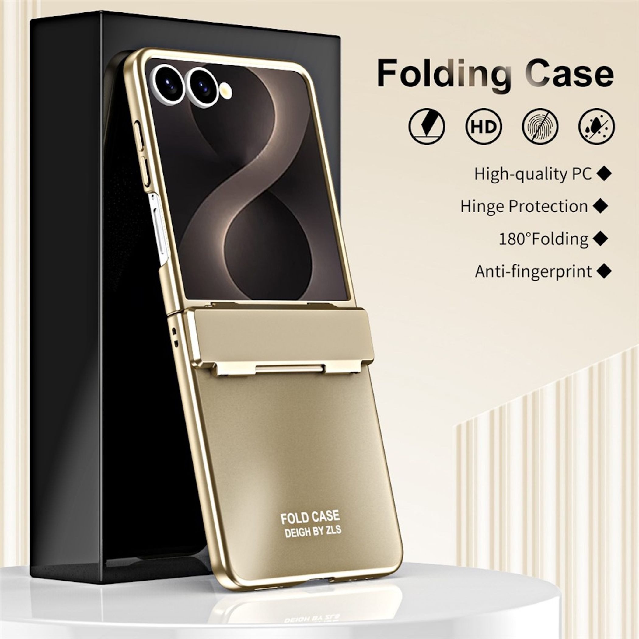 Wigento Handyhülle + 9H Schutzglas für Samsung Galaxy Z Flip8 Scharnier Schutz Gold 6,90 Zoll, Scharnier Schutz, Displayschutz, erhöhte Ränder – Bild 3 von 5
