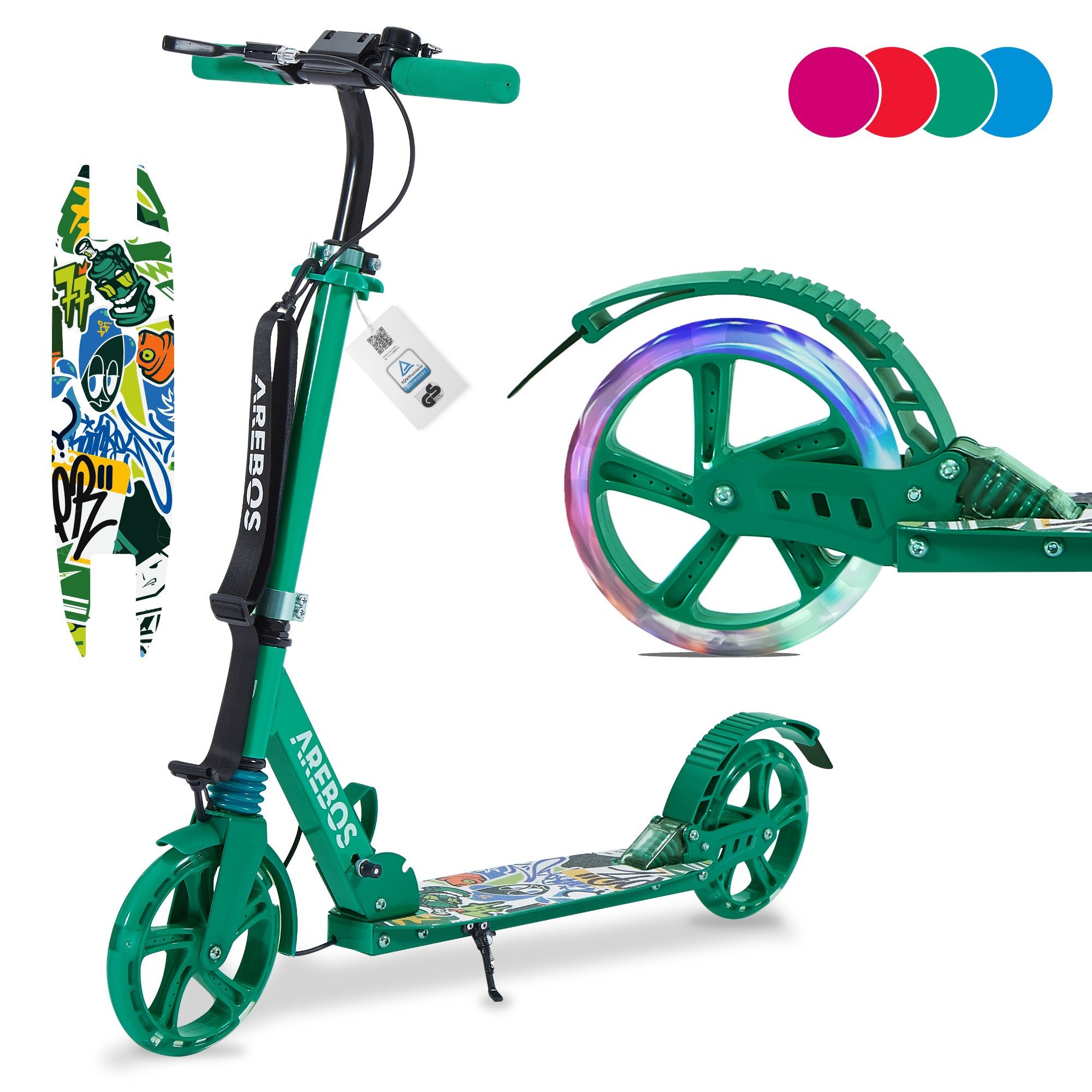 Arebos Tretroller LED-Reifen, faltbar, höhenverstellbar, inkl.Klinge l ...