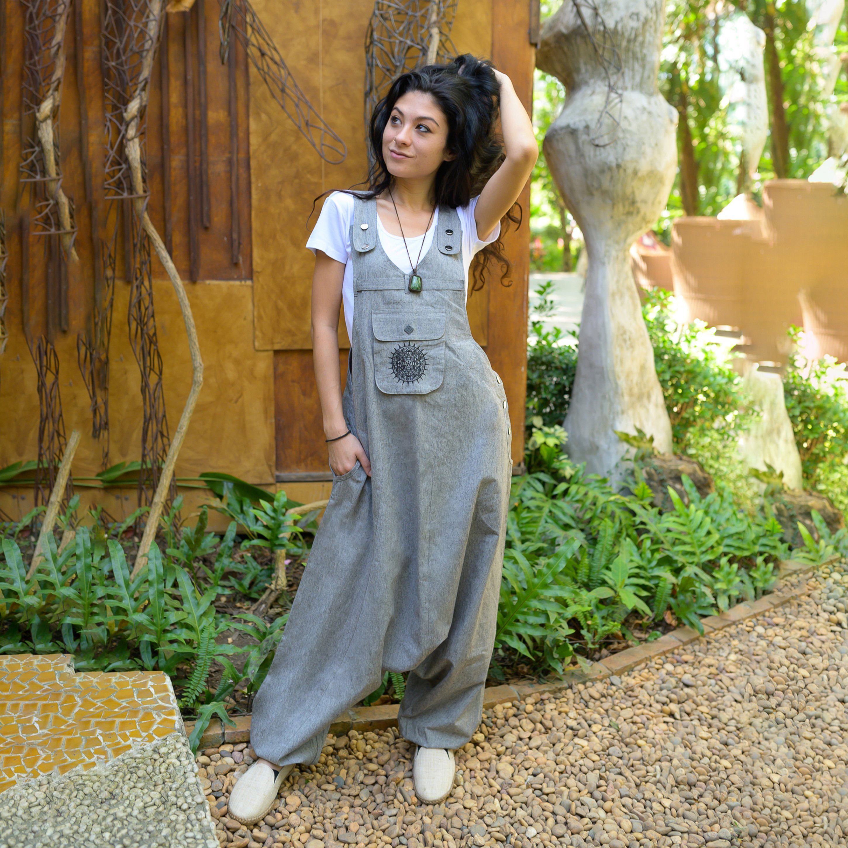 virblatt Jumpsuit Herren & Damen Latzhose, Baumwolle, Overall Herren Sommer Брюкиanzug Goa Style, aufgesticktes Mandala