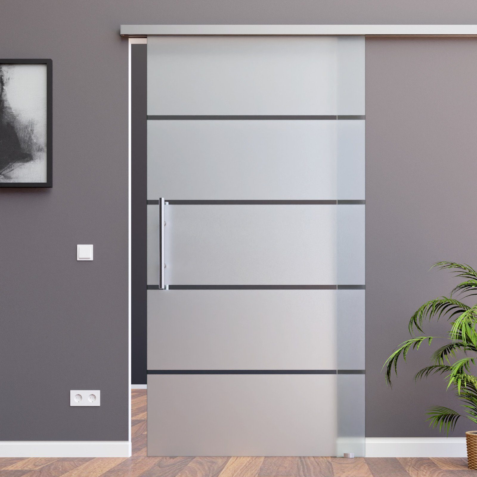 AMOD Glasschiebetür P1-GE420 (SlimLine, Komplett Set), mit Griffstange-42cm günstig online kaufen