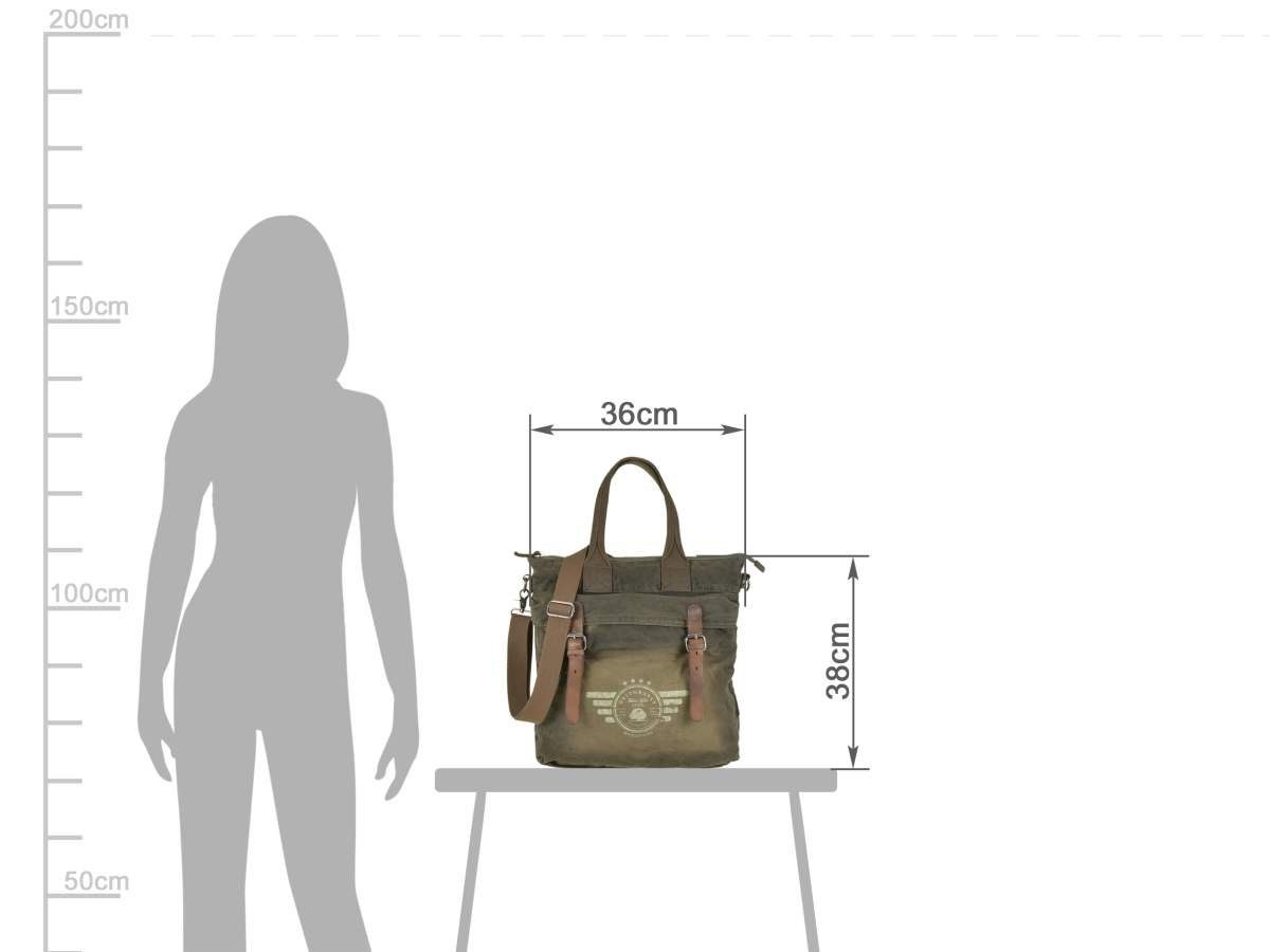 Greenburry Shopper Aviator, Handtasche Damen, Umhängetasche aus 16oz Canvas, used Look