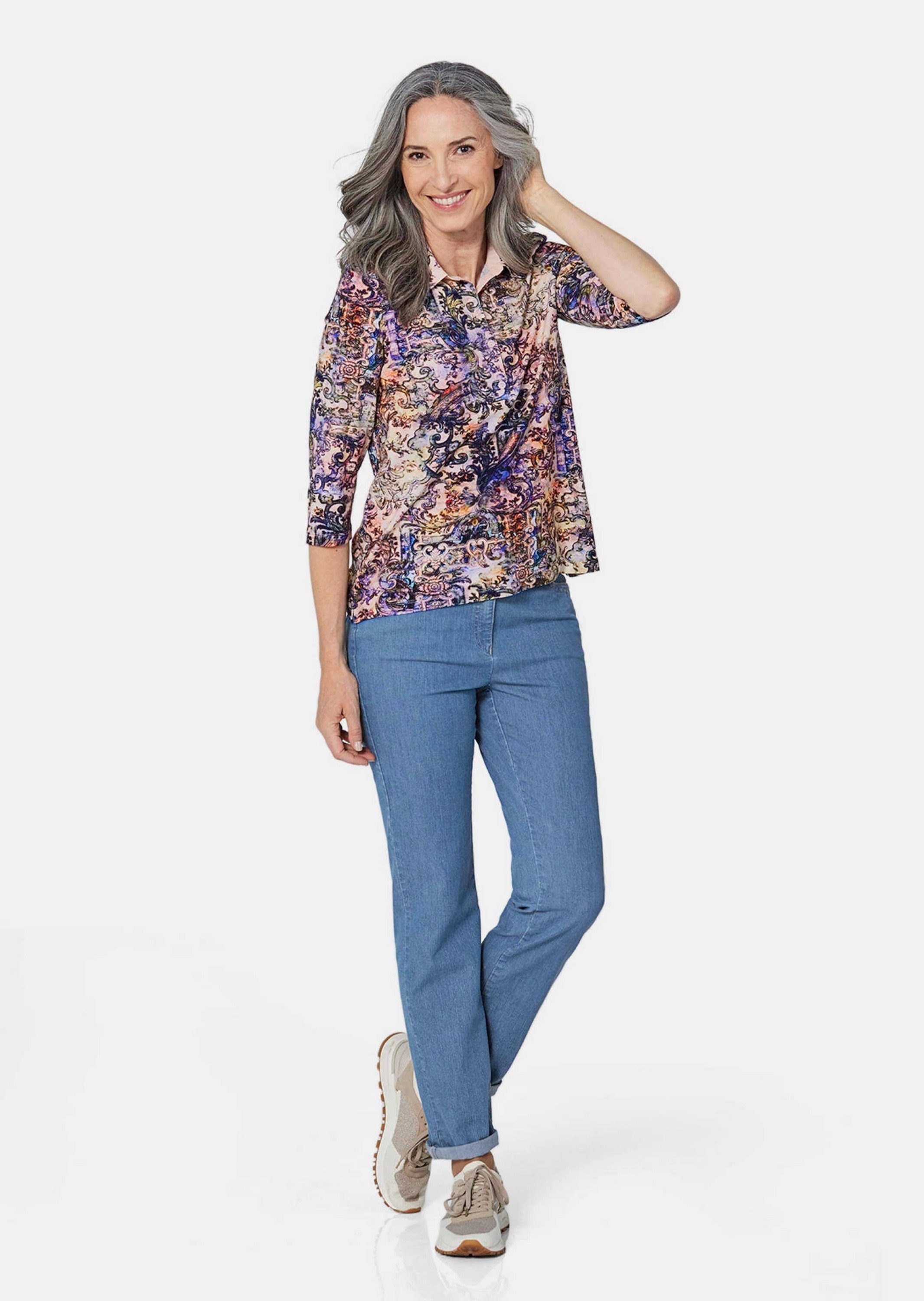 GOLDNER Print-Shirt Gemustertes Poloshirt mit 3/4-Arm günstig online kaufen
