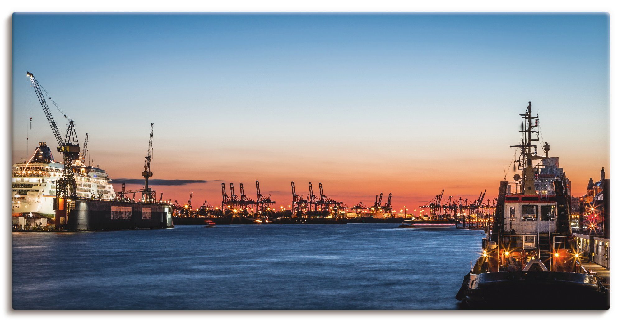 Artland Leinwandbild Hamburger Hafen, Deutschland (1 St), auf Holzrahmen gespannt