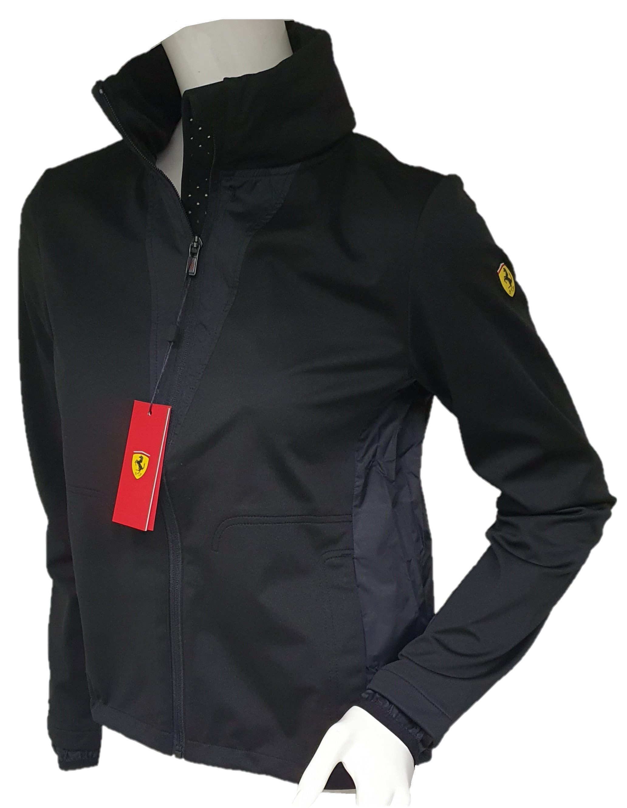 Ferrari Softshelljacke official Damen Hooded Jacke Sportjacke BLK 42674 mit Kapuze im Kragen Kapuze in Stehkragen