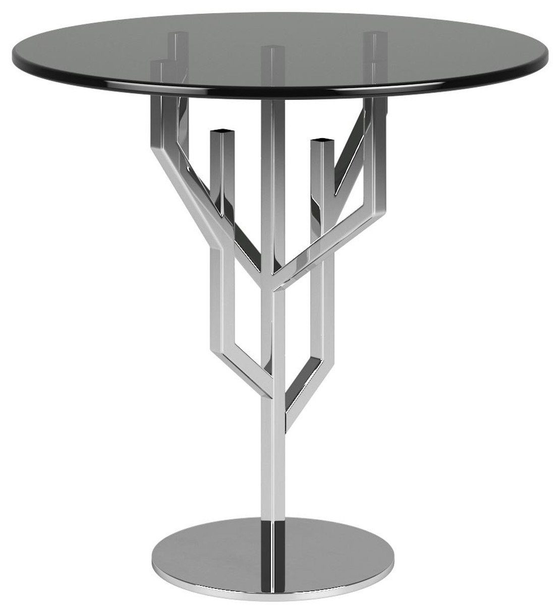 Casa Padrino Beistelltisch Luxus Beistelltisch Grau / Silber Ø 45 x H. 58 cm - Edler runder Tisch mit Glasplatte - Luxus Möbel