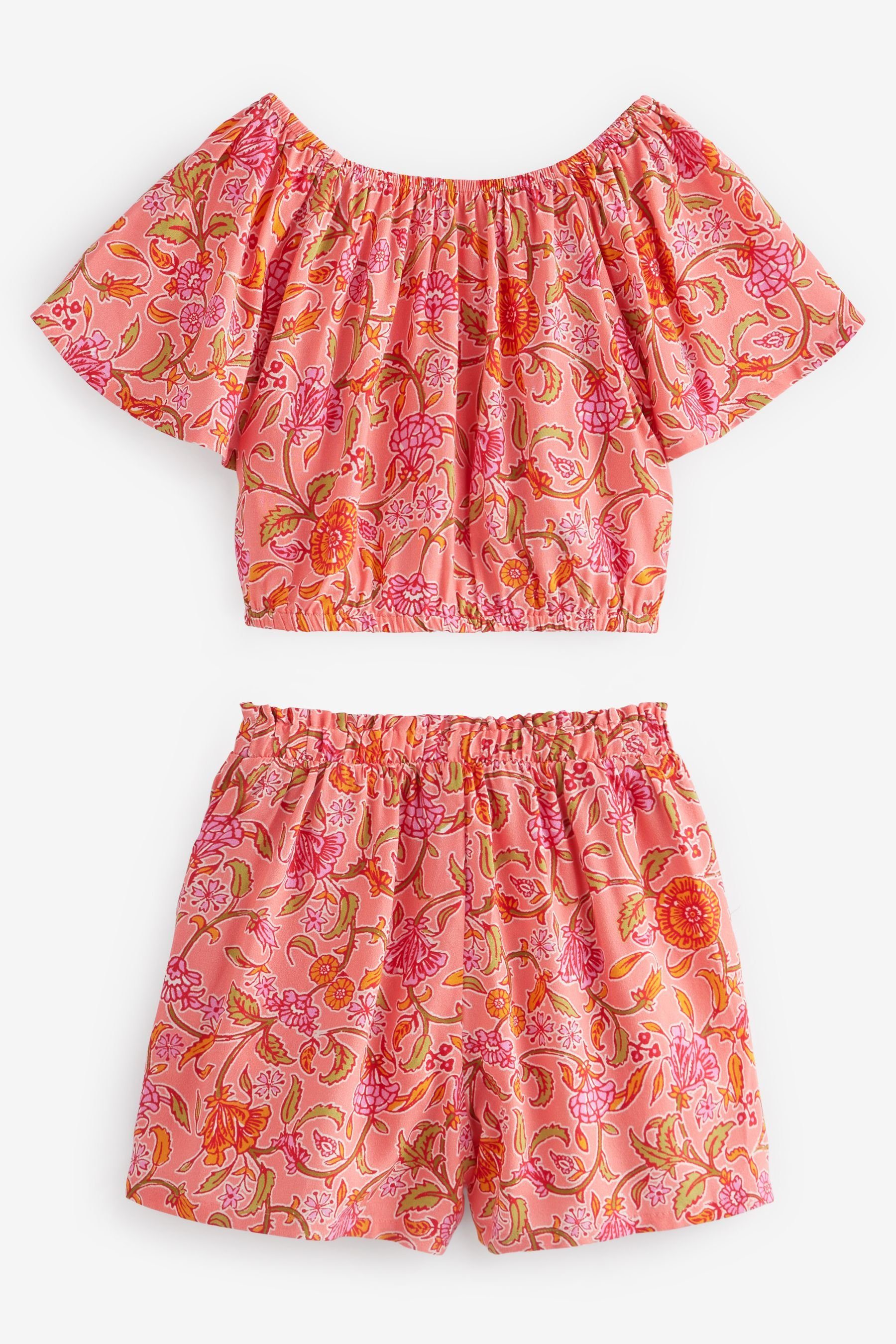 Shorts aus & Shirt Co-Ord-Set, Pink/Orange Shorts Oberteil Next (2-tlg) bestehend und