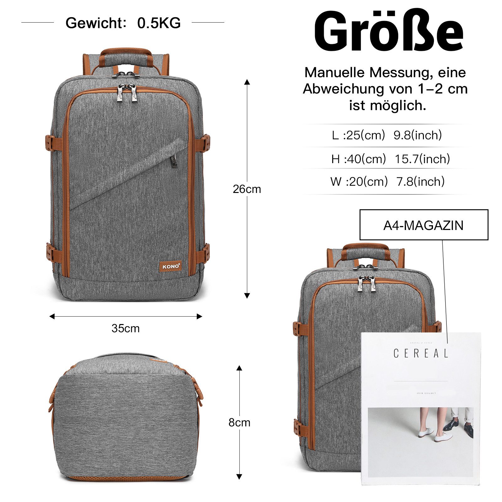 KONO Rucksack Handgepäck-Rucksack mit vielen Fächern Leichtgewicht günstig online kaufen