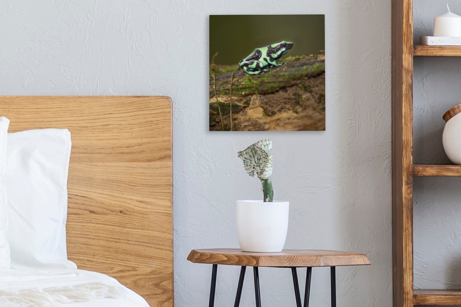OneMillionCanvasses® Costa Grüner St), Pfeilgiftfrosch auf einem Rica, Schlafzimmer Baumstamm (1 Leinwandbild Bilder Leinwand Wohnzimmer in für