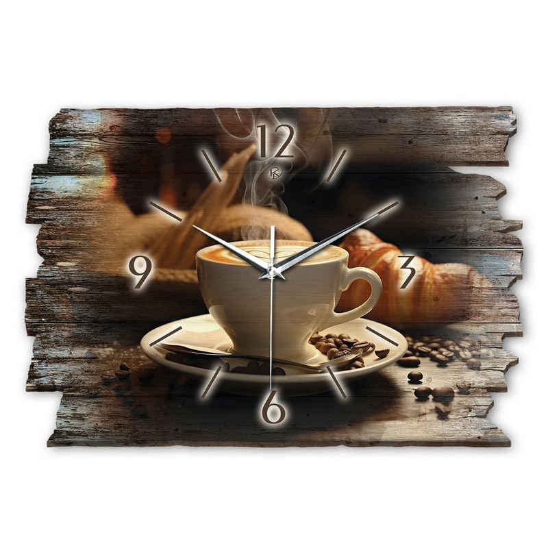 Kreative Feder Wanduhr Design-Wanduhr „Cappuccino“ aus Holz im Shabby Style Design (ohne Ticken; flüsterleises Uhrwerk; außergewöhnlich, modern)