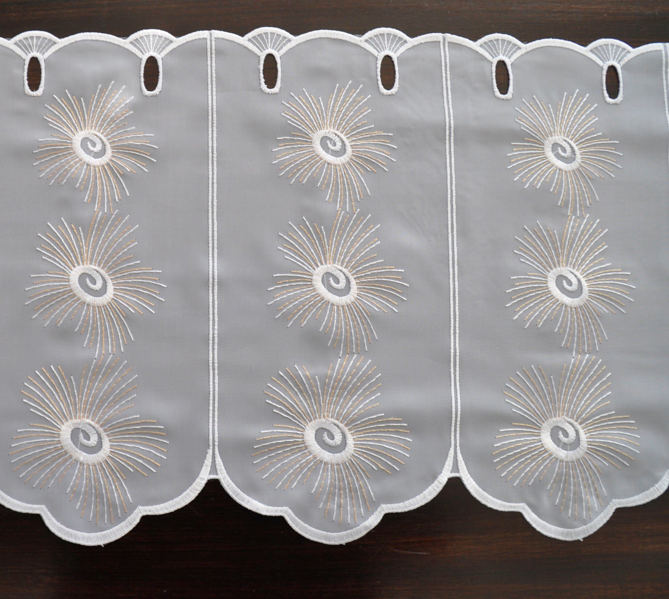 Panneaux Monika, halbtransparent, weiß/beige Voile (1 St), Stickereien Plauen, Stangendurchzug