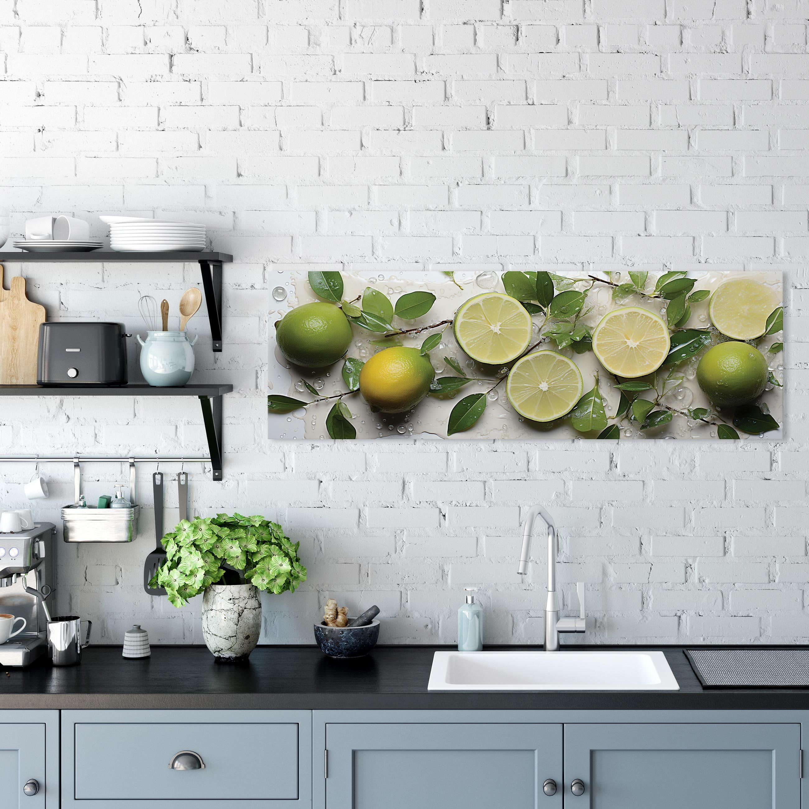 Wallarena Leinwandbild Küche Obst Limette Marmor Esszimmer Wandbild XXL Lei günstig online kaufen