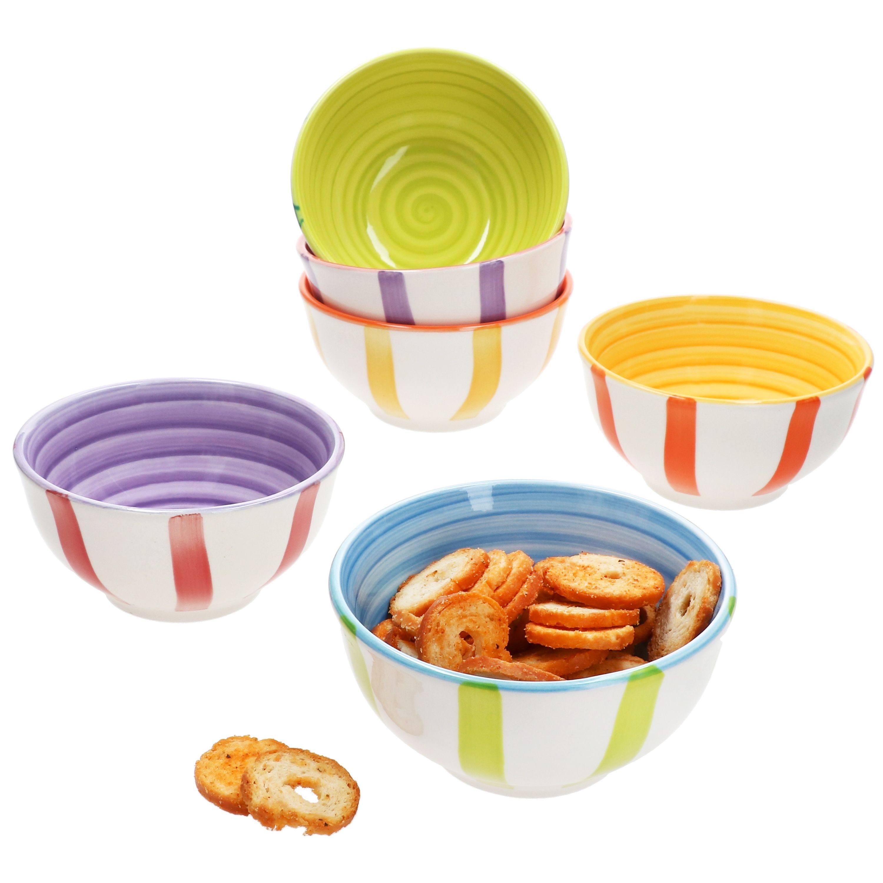 MamboCat Dipschale Summer Stripes 6er Set Snack- & Dip-Schälchen 12cm bunte Streifen, Steingut