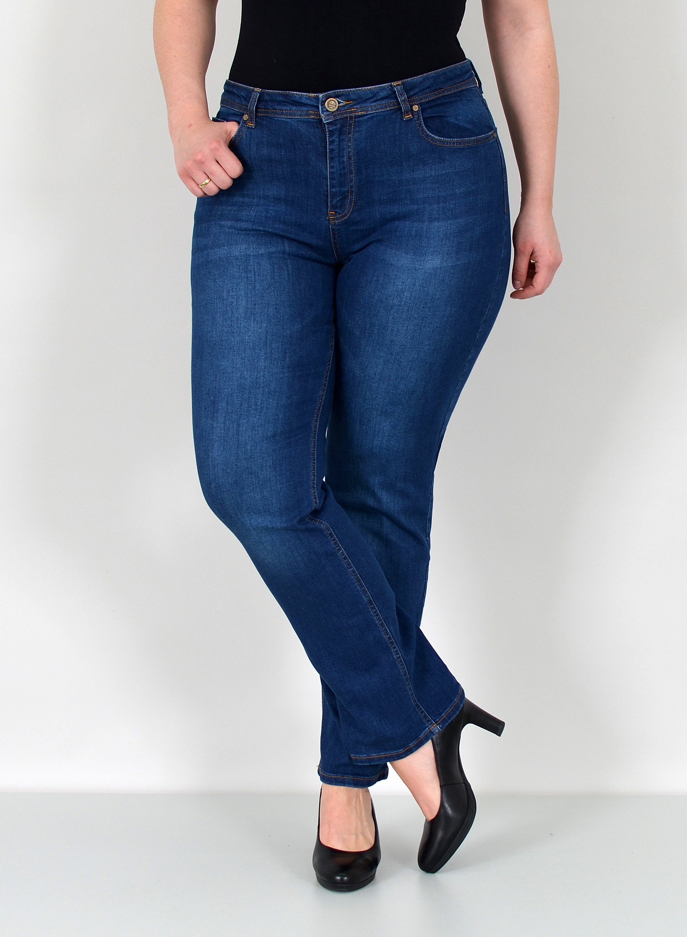 Straight-Jeans Damen Jeanshose Gerader Schnitt Stretch Hose hoher Bund bis Plus Size