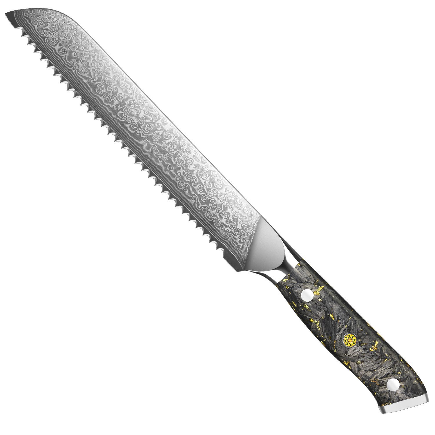 KEENZO Damastmesser Pro Brotmesser Wellenschliff aus Damaststahl (VG10 Kern) 20cm Klinge, Damaststahl, Ergonomisch Geformt