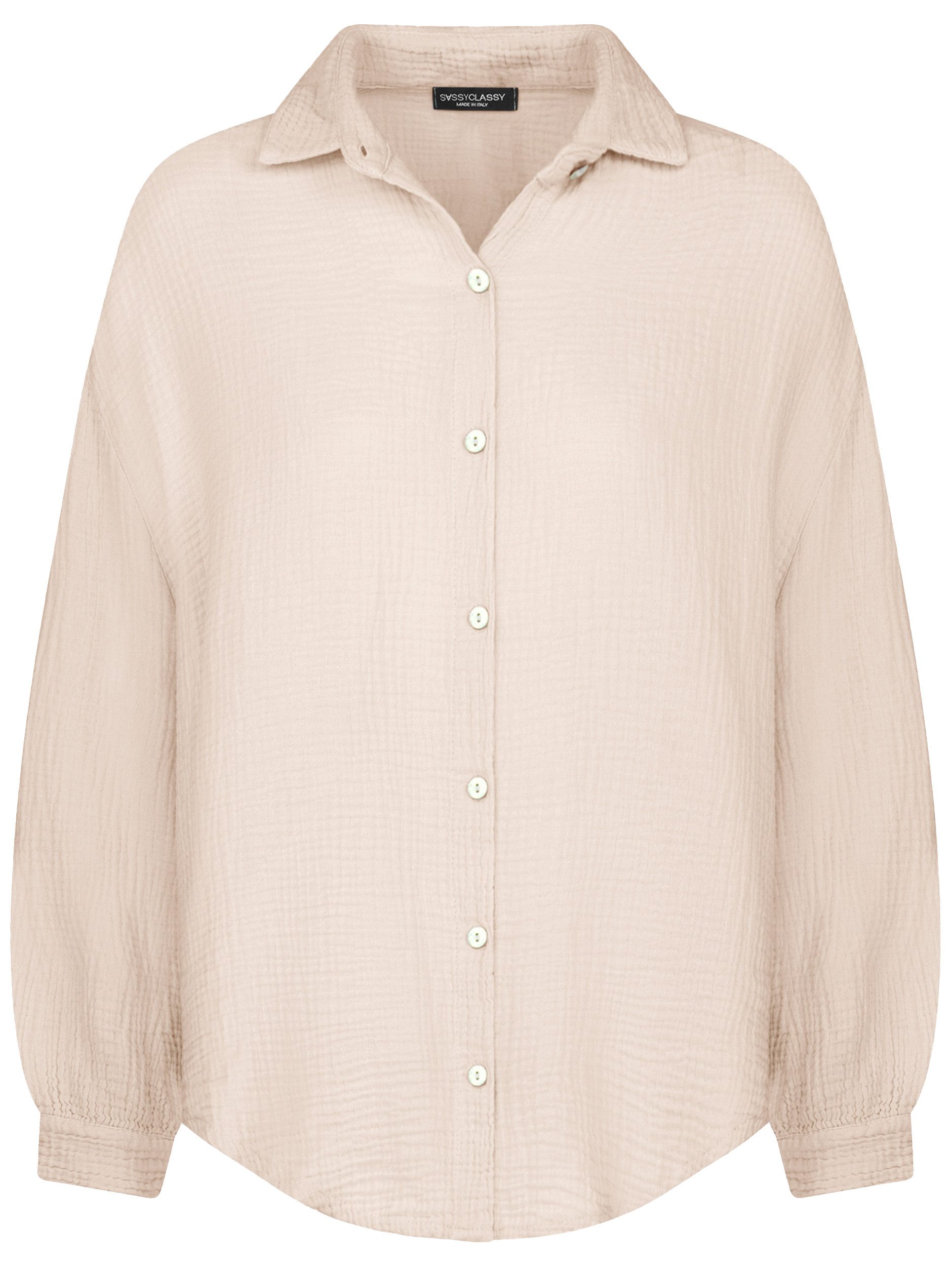 SASSYCLASSY Longbluse Oversize Musselin Bluse Damen kurz Langarm Elegant He günstig online kaufen