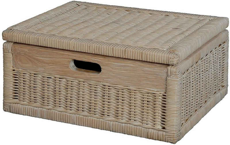 Krines Home Aufbewahrungskorb Flacher Korb mit Deckel Rattan geflochten Regalkorb Aufbewahrungsbox