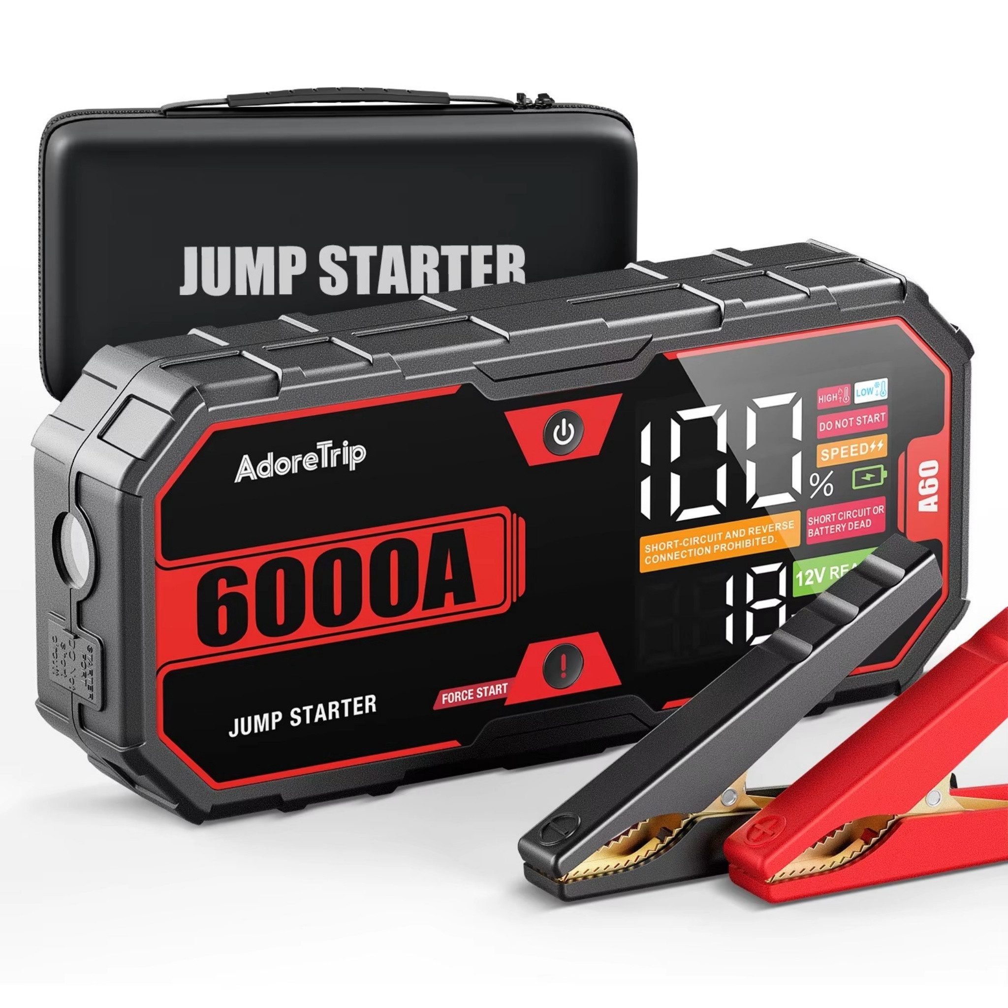 Blossom Auto Starthilfe 6000A 12V mit 3,7" HD-Display, Powerbank, LED-Notlicht Starthilfegerät (12 V), IP65, Batteriestarter für Benzin- & Dieselmotoren bis 10L