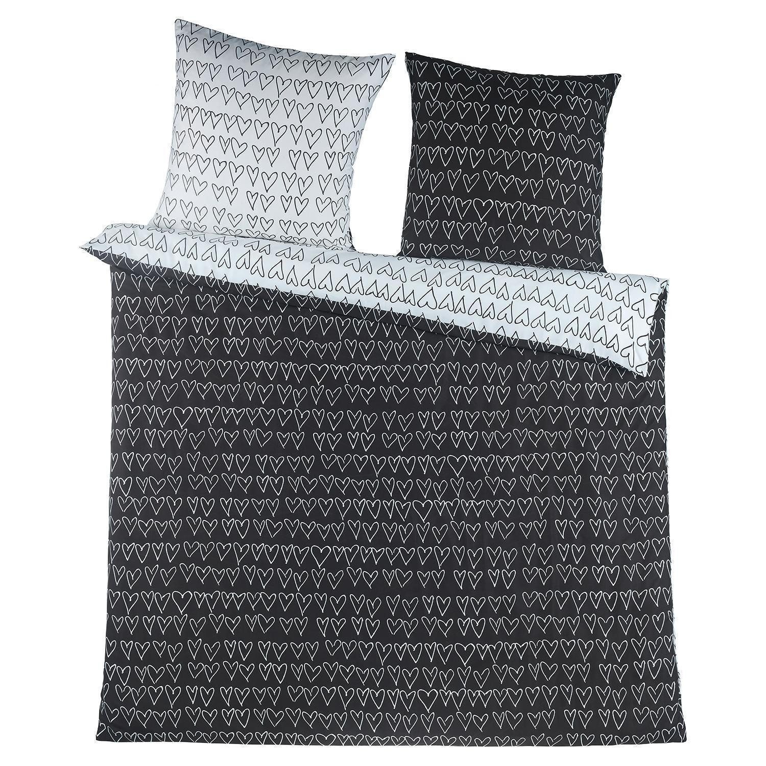 Holiday Heimtex Bettwäsche HEARTY, 200 x 200 cm, Schwarz, Weiß, Polyester