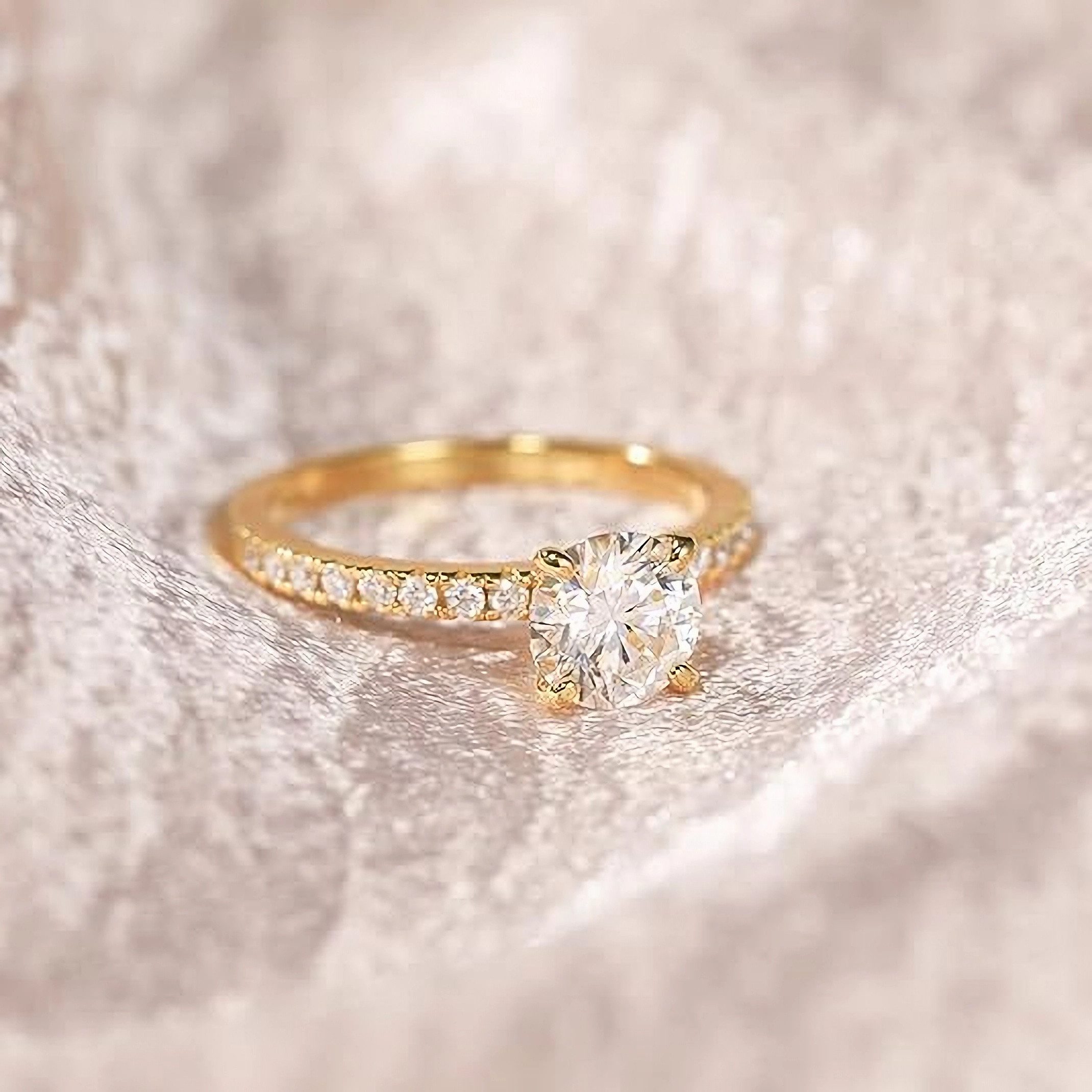 Jumpeak Diamantring 585 Gold, 1,1 Karat Diamant im Rundschliff, Braut-Ehering, D,vvs vs,3EX,IGI-Zertifikat,ring damen,geschenk