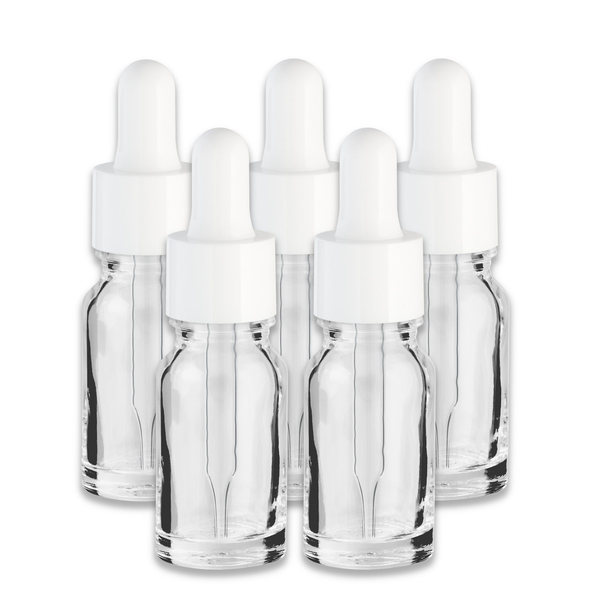 CK Verpackung GmbH Zerstäuberflasche 5x Farblose Glasflasche 10 ml mit weißer Pipette Apothekerflasche Set